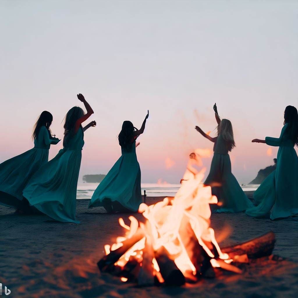 Ritual de fuego al atardecer